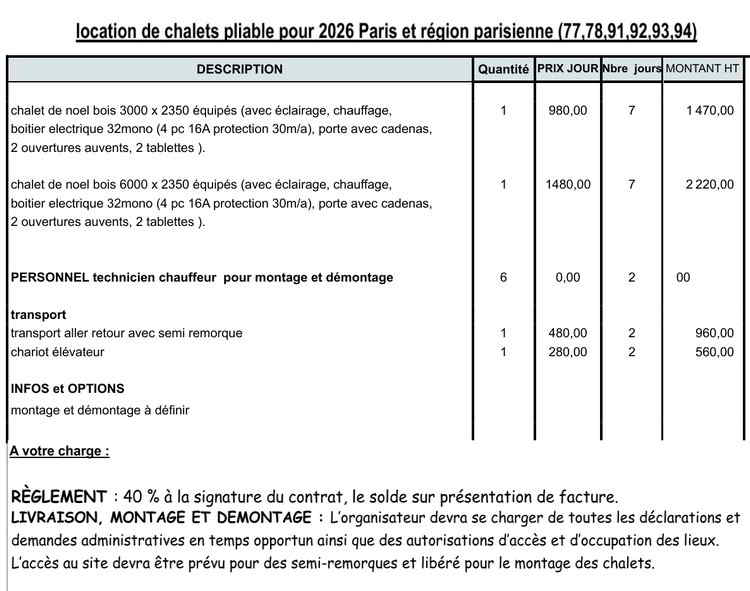 Location de chalets de Noel 